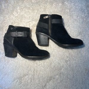 Black Suede Booties with leather detailing